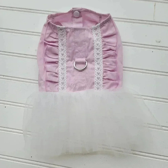 Set Of 2 Cute Bow Pet Dog Dress Harness Tulle Jean Blue Pink Bow Pink Sz M - Picture 5 of 10